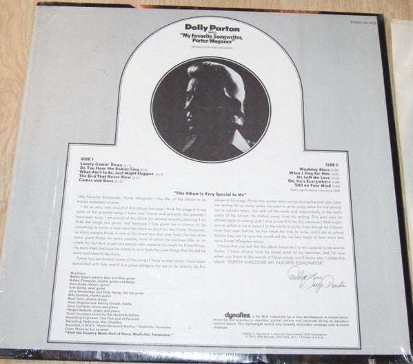 Dolly Parton : Dolly Parton Sings "My Favorite Songwriter, Porter Wagoner" (LP, Album, Ind)