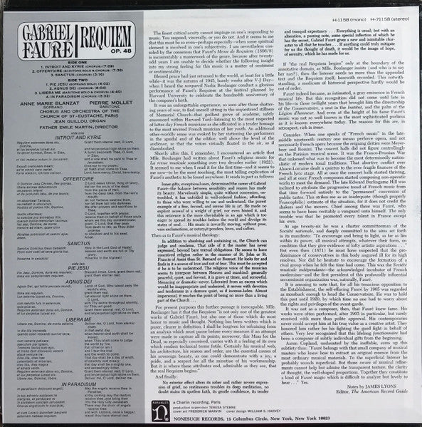 Gabriel Fauré, Anne Marie Blanzat*, Pierre Mollet, Chorus* And Orchestra Of The Church Of St - Eustache, Paris*, Jean Guillou, Father Emile Martin* : Requiem, Op. 48 (LP)