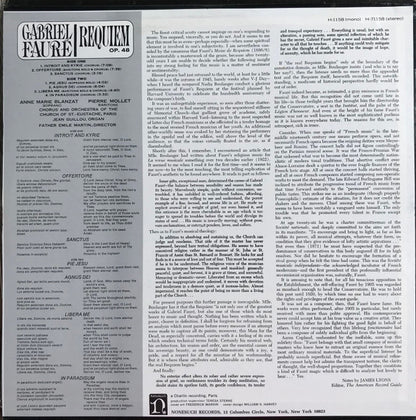 Gabriel Fauré, Anne Marie Blanzat*, Pierre Mollet, Chorus* And Orchestra Of The Church Of St - Eustache, Paris*, Jean Guillou, Father Emile Martin* : Requiem, Op. 48 (LP)