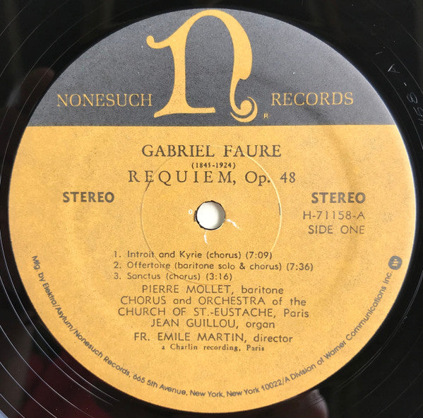 Gabriel Fauré, Anne Marie Blanzat*, Pierre Mollet, Chorus* And Orchestra Of The Church Of St - Eustache, Paris*, Jean Guillou, Father Emile Martin* : Requiem, Op. 48 (LP)