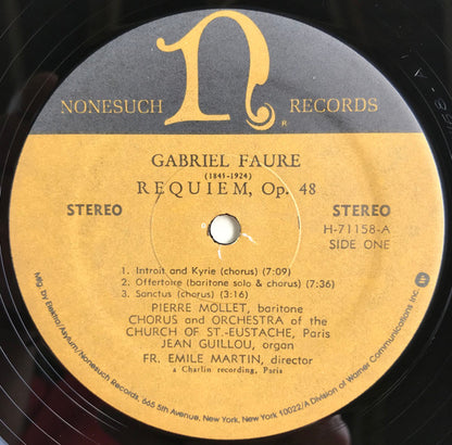 Gabriel Fauré, Anne Marie Blanzat*, Pierre Mollet, Chorus* And Orchestra Of The Church Of St - Eustache, Paris*, Jean Guillou, Father Emile Martin* : Requiem, Op. 48 (LP)