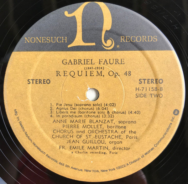 Gabriel Fauré, Anne Marie Blanzat*, Pierre Mollet, Chorus* And Orchestra Of The Church Of St - Eustache, Paris*, Jean Guillou, Father Emile Martin* : Requiem, Op. 48 (LP)