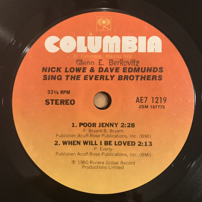 Nick Lowe & Dave Edmunds : Nick Lowe & Dave Edmunds Sing The Everly Brothers (7", EP, Styrene, Ter)