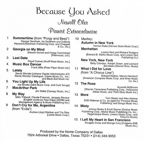 Newell Oler : Because You Asked (CD, Album)