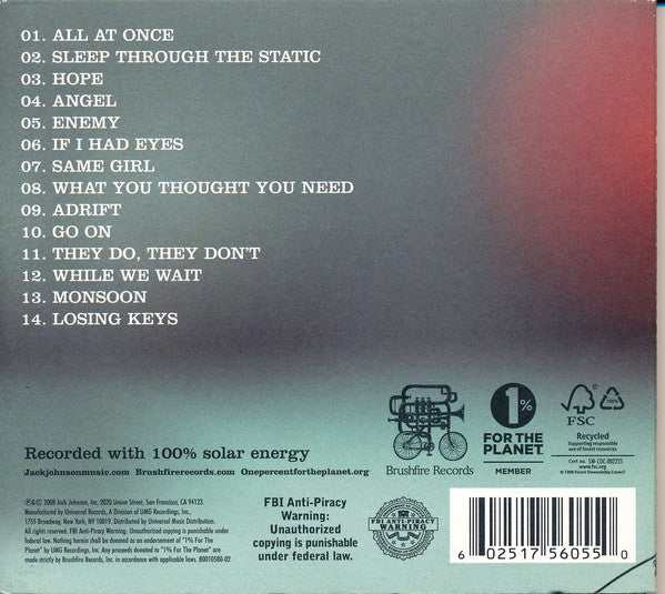Jack Johnson : Sleep Through The Static (CD, Album, Dig)