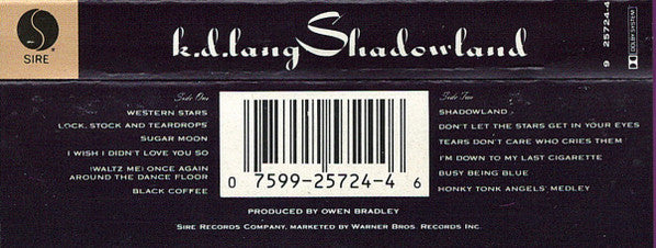 k.d. lang : Shadowland (The Owen Bradley Sessions) (Cass, Album, SR,)