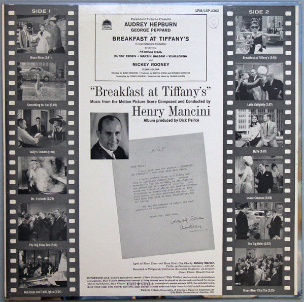 Henry Mancini : Breakfast At Tiffany's (Music From The Motion Picture Score) (LP, Album, Mono, Ind)