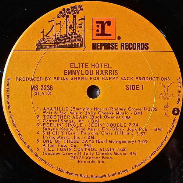 Emmylou Harris : Elite Hotel (LP, Album, RP, San)