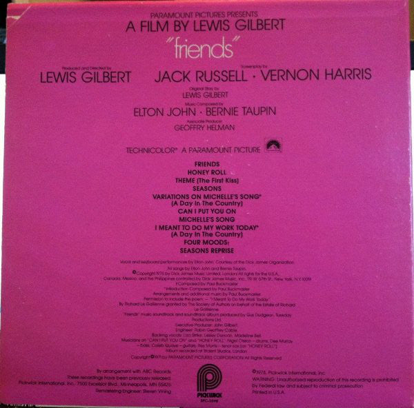 Elton John : Friends (Original Soundtrack Recording) (LP, Album, RE, RM)