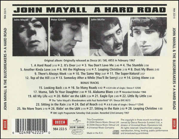 John Mayall And The Bluesbreakers* : A Hard Road (CD, Album, Mono, RE, RM, Red)