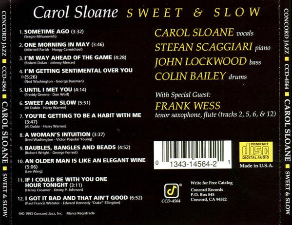 Carol Sloane : Sweet & Slow (CD, Album)