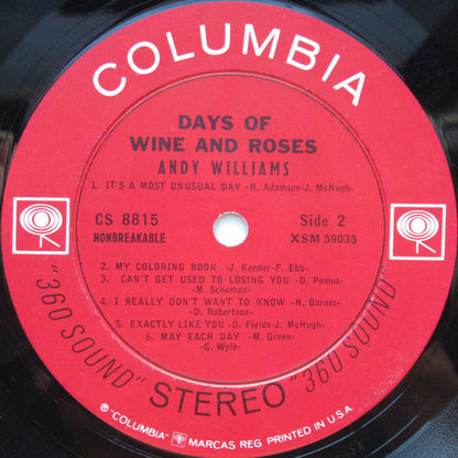 Andy Williams : Days Of Wine And Roses (LP, Album, Pit)