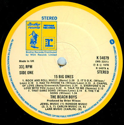 The Beach Boys : 15 Big Ones (LP, Album, Gat)