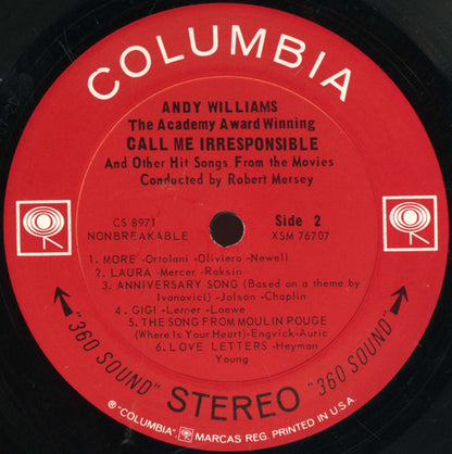 Andy Williams : The Academy Award Winning Call Me Irresponsible And Other Hit Songs From The Movies (LP, Album)