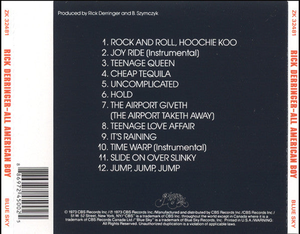 Rick Derringer : All American Boy (CD, Album, RE)