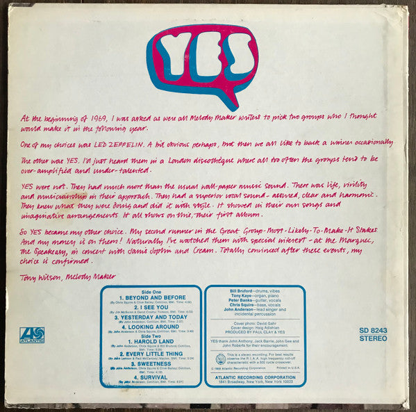 Yes : Yes (LP, Album, RE, Pre)