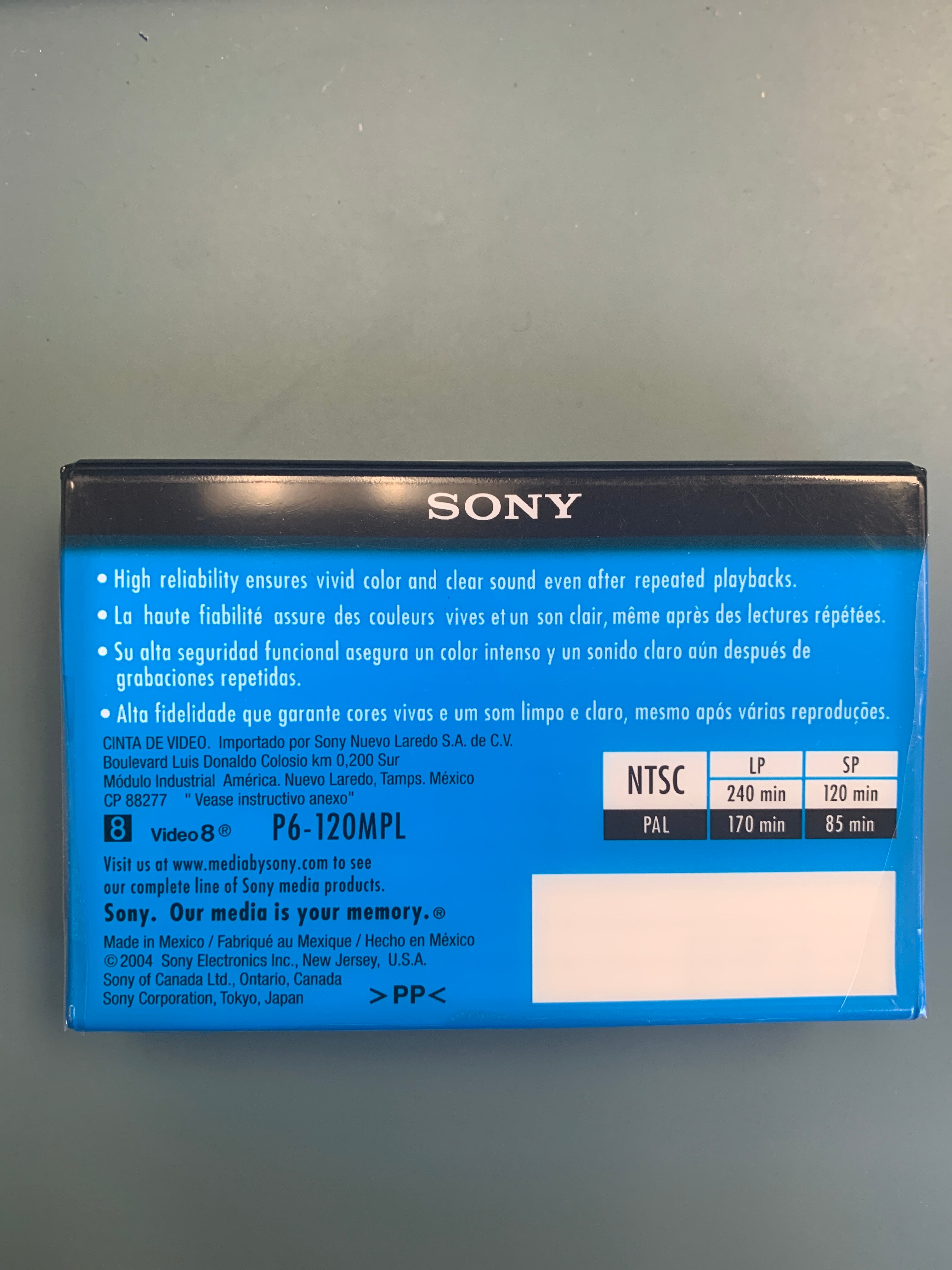2004 Sony Video 8 P6-120 MPL Standard Video Cassette * New Old Stock