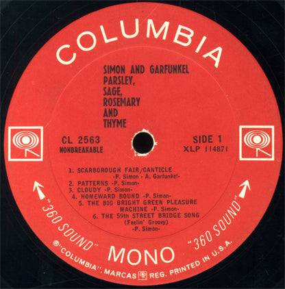Simon And Garfunkel* : Parsley, Sage, Rosemary And Thyme (LP, Album, Mono)