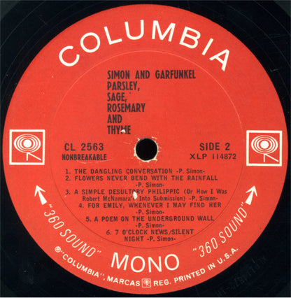 Simon And Garfunkel* : Parsley, Sage, Rosemary And Thyme (LP, Album, Mono)