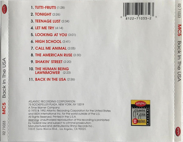 MC5 : Back In The USA (CD, Album, RE, RM)
