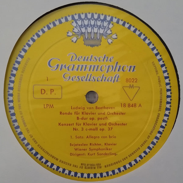 Svjatoslav Richter* - Beethoven*, Wiener Symphoniker, Kurt Sanderling : Klavierkonzert Nr.3 C-Moll / Konzertrondo B-Dur = Piano Concerto No. 3 C minor / Rondo B-flat major (LP, Mono)