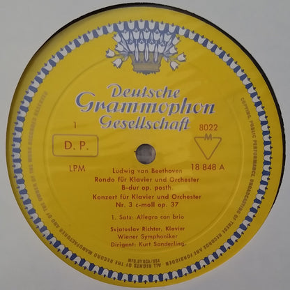 Svjatoslav Richter* - Beethoven*, Wiener Symphoniker, Kurt Sanderling : Klavierkonzert Nr.3 C-Moll / Konzertrondo B-Dur = Piano Concerto No. 3 C minor / Rondo B-flat major (LP, Mono)