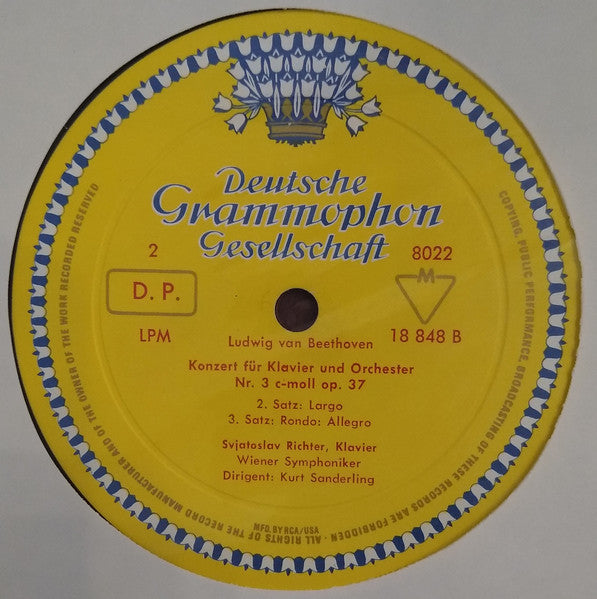 Svjatoslav Richter* - Beethoven*, Wiener Symphoniker, Kurt Sanderling : Klavierkonzert Nr.3 C-Moll / Konzertrondo B-Dur = Piano Concerto No. 3 C minor / Rondo B-flat major (LP, Mono)