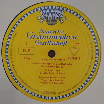 Svjatoslav Richter* - Beethoven*, Wiener Symphoniker, Kurt Sanderling : Klavierkonzert Nr.3 C-Moll / Konzertrondo B-Dur = Piano Concerto No. 3 C minor / Rondo B-flat major (LP, Mono)