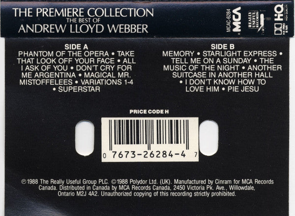 Various - Andrew Lloyd Webber : The Premiere Collection (The Best Of Andrew Lloyd Webber) (Cass, Comp, Dol)