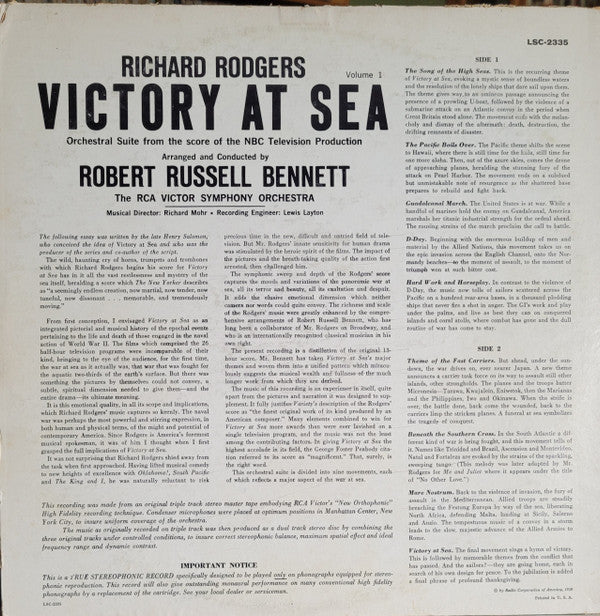 Richard Rodgers / Robert Russell Bennett : Victory At Sea Volume I (LP, Album)