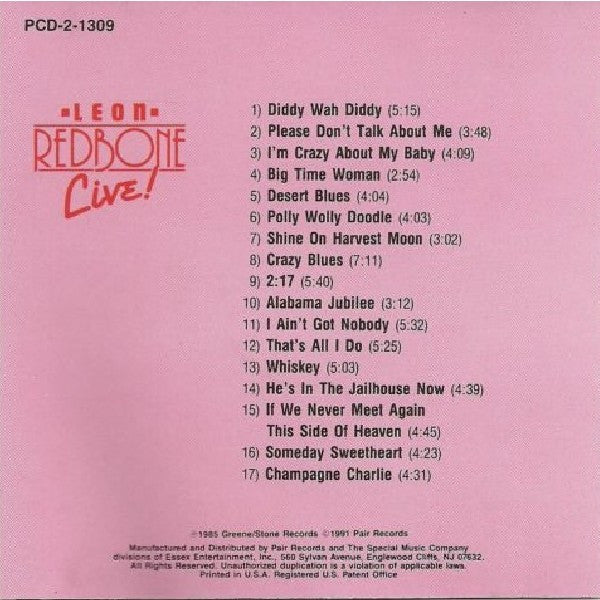 Leon Redbone : Live (CD, Album, RE)