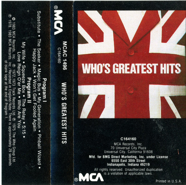 Who* : Who's Greatest Hits (Cass, Comp, Club, RE, BMG)