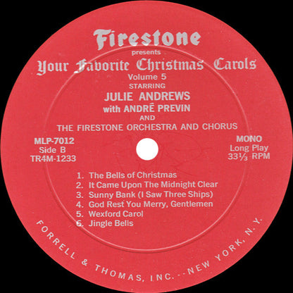Julie Andrews With André Previn And The Firestone Orchestra And Chorus : Your Favorite Christmas Carols, Volume 5 (LP, Album, Mono, Roc)