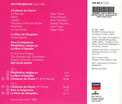 Berlioz*, Morison*, Pears*, Cameron*, Rouleau*, Sir Colin Davis : L'Enfance Du Christ / Méditation Religeuse / La Mort D'Ophélie / Sara La Baigneuse / La Mort De Cléopâtre (2xCD, Comp, Club, RM)