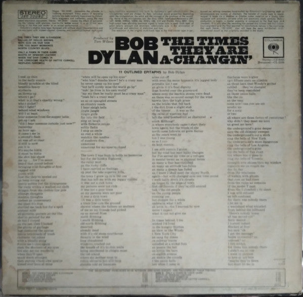 Bob Dylan : The Times They Are A-Changin' (LP, Album, Pit)