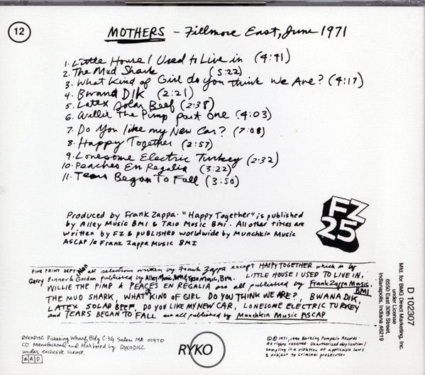 Frank Zappa / The Mothers : Fillmore East, June 1971 (CD, Album, Club, RE, RM)
