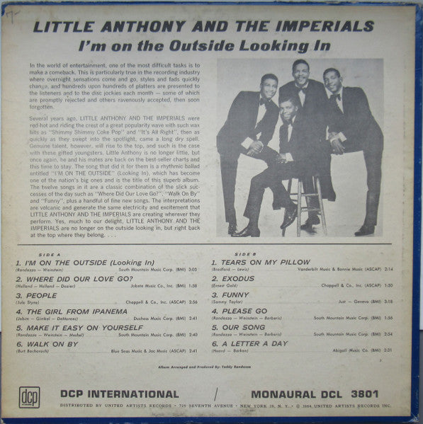Little Anthony And The Imperials* : I'm On The Outside (Looking In) (LP, Album, Mono, Pit)
