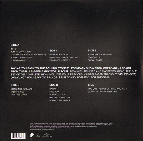 The Rolling Stones : A Bigger Bang Live On Copacabana Beach (LP, Gre + LP, Yel + LP, Blu + Album, Ltd, RM)