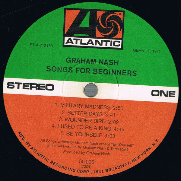 Graham Nash : Songs For Beginners (LP, Album, Gat)