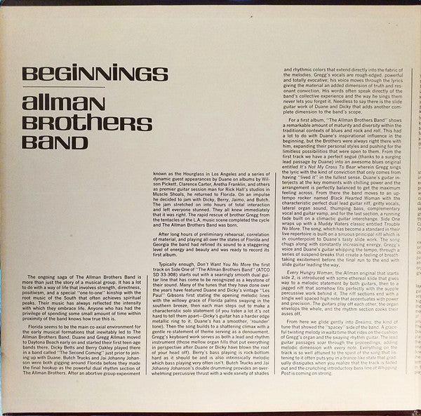 The Allman Brothers Band : Beginnings (2xLP, Comp, Pit)