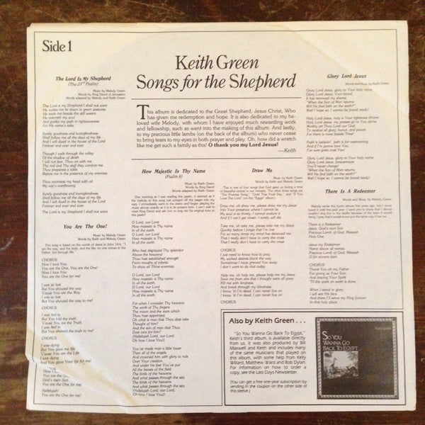 Keith Green (2) : Songs For The Shepherd (LP, Album)