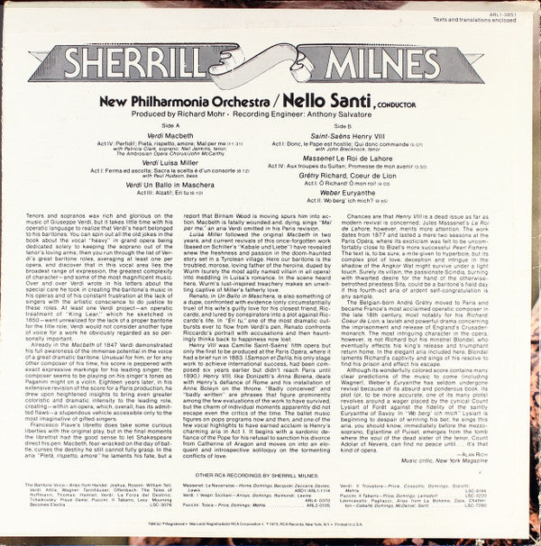 Sherrill Milnes, New Philharmonia Orchestra, Nello Santi : Arias (LP)