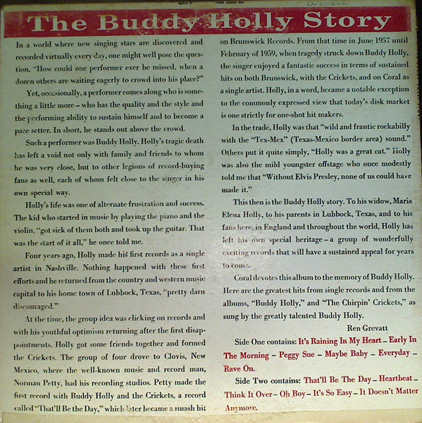 Buddy Holly And The Crickets (2) : The Buddy Holly Story (LP, Album, Comp, Mono)
