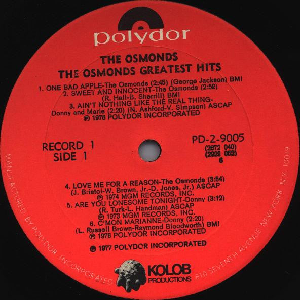 The Osmonds : The Osmonds Greatest Hits (2xLP, Comp, All)