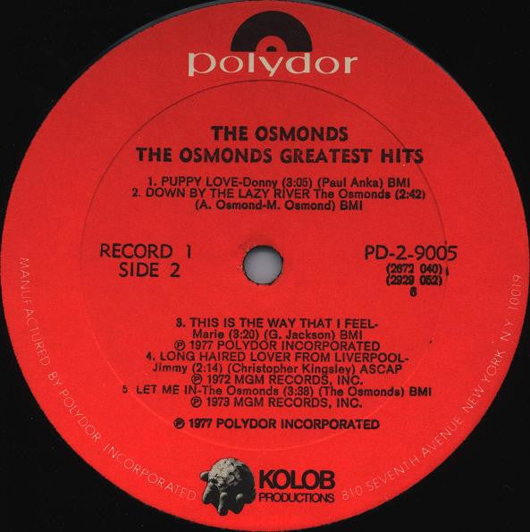 The Osmonds : The Osmonds Greatest Hits (2xLP, Comp, All)