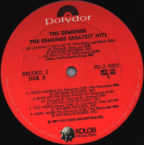 The Osmonds : The Osmonds Greatest Hits (2xLP, Comp, All)