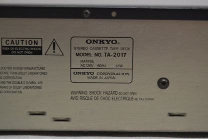 Onkyo TA-2017 Single Cassette Deck * Fully Serviced * New Belts
