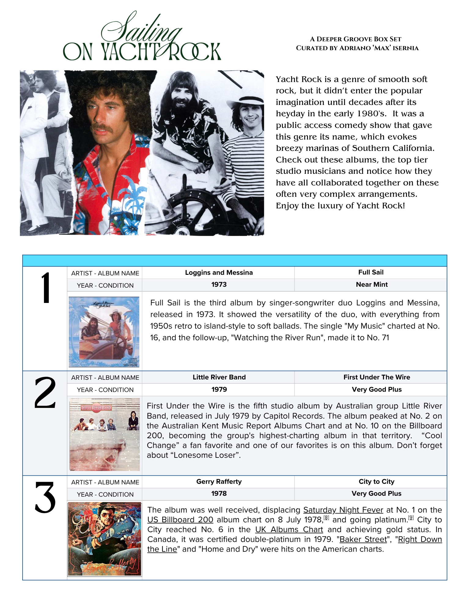 The Deeper Groove Curated Vinyl Box Set : Sailing on Yacht Rock