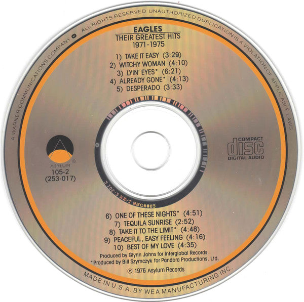 Eagles : Their Greatest Hits 1971-1975 (CD, Album, Comp, Club, RE, Col)