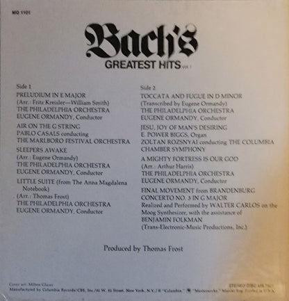 Johann Sebastian Bach, E. Power Biggs, Pablo Casals, Eugene Ormandy, The Philadelphia Orchestra, Walter Carlos, Benjamin Folkman : Bach's Greatest Hits Vol. I (Reel, 4tr Stereo, 7" Reel, Comp)